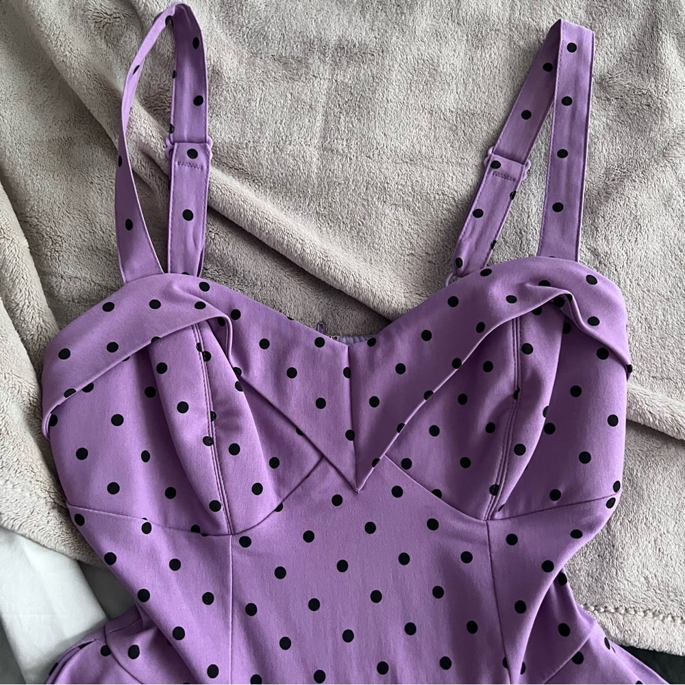 Vixen by Micheline Pitt Sunset Lavender  Polka Dot Sweetheart Dress EUC - Picture 4 of 5